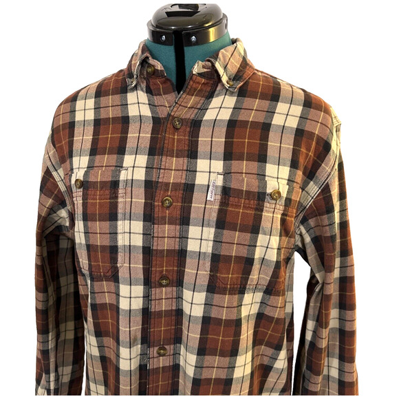 Carhartt Men's Trumbull Plaid Flannel Shirt Sz Medium Button Down Pockets Heavy - Picture 3 of 10